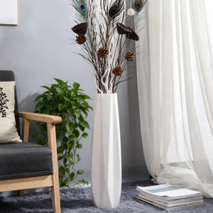 Large White Ceramic Floor Vase, 24" Modern Home Decor