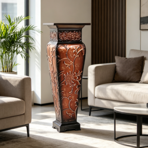 21.25" Embossed Red Floor Vase, Bold Home Decor